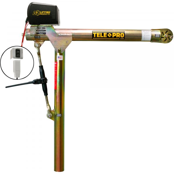 OZ Lifting Products Tele-Pro Davit Crane with DC Winch 1200lbs Capacity 58.25in Height OZTP1200DAV-DCW