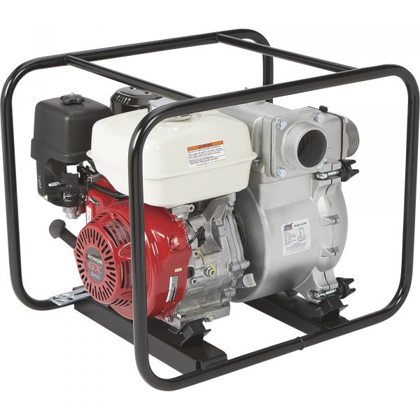 NorthStar Self-Priming Cast Iron Full Trash Pump 3in Ports 21000 GPH 1 1/4in Solids Capacity 240cc Honda GX240 Engine