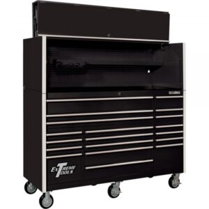 Extreme Tools Professional Hutch and 19-Drawer Roller Cabinet Combo 72in Black/Chrome Model RX722520HRBK