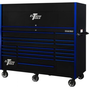 Extreme Tools Professional Hutch and 19-Drawer Roller Cabinet Combo 72in Black/Blue Model RX723020HRUK