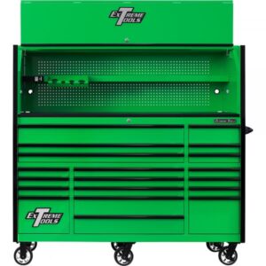 Extreme Tools Professional Hutch and 19-Drawer Roller Cabinet Combo 72in Green/Black Model RX723020HRGK