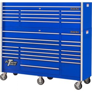 Extreme Tools Professional Top Chest and 19-Drawer Roller Cabinet Combo 72in Blue/Chrome Model RX7231CRUC