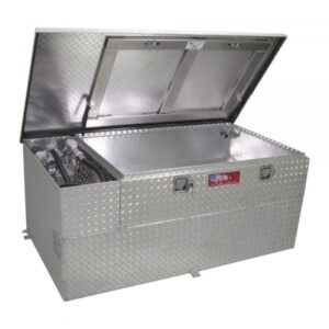 RDS Aluminum Transfer Fuel Tank Toolbox Combo with GPI 12V Fuel Transfer Pump 90-Gallon Rectangular Diamond Plate 15 GPM Model 73960