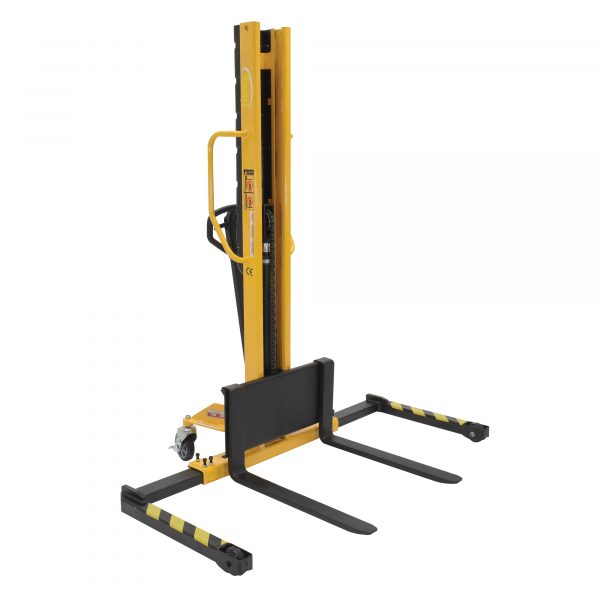 Vestil Manual Narrow Mast Pallet Stacker Forklift Capacity 1000lbs Raised Height 62in Lowered Height 2.125in Model VHPS-NM-1000-AA