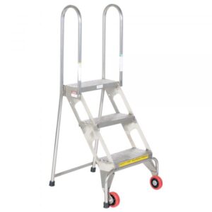 Vestil Folding 3 Step 58in Stainless Steel Ladder 350lb. Capacity Model FLAD-3-SS