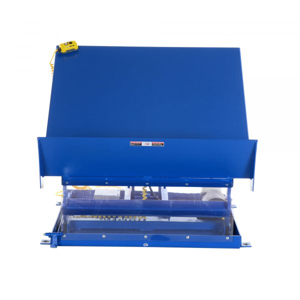 Vestil Lift and Tilt Table Blue 208v 3 Phase Capacity 4000lbs Lowered Height 8in Raised Height 14.75in Model UNI-4848-4-BLU-208-3