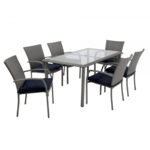 Cosco Lakewood Ranch Steel Woven Wicker Patio Dining Set Pieces (qty.) 7 Primary Color Gray Seating Capacity 6 Model 88597GBLE