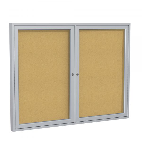 Ghent 48in x60in 2-Door Satin Aluminum Bulletin Board Natural Cork Color Finish Other Pieces 1 Product Type Corkboard Model PA24860K