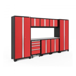 NewAge Products Bold Series Red 9-Pc. Steel Garage Cabinet Set Width 132in Height 76.75in Depth 18in Model 50609
