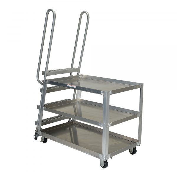 Vestil Hi-Duty Stock Picker Truck 28 by 52 Total Capacity 500lbs Material Aluminium Top Shelf Height 13in Model SPA-HD-2852