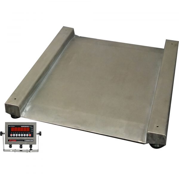 Optima Scale 36in W x 36in D Stainless Steel Wash-Down Portable Barrel/Drum Scale 2000-Lb. Capacity 0.5-Lb. Display Increments Model OP-917SS-2828-2K