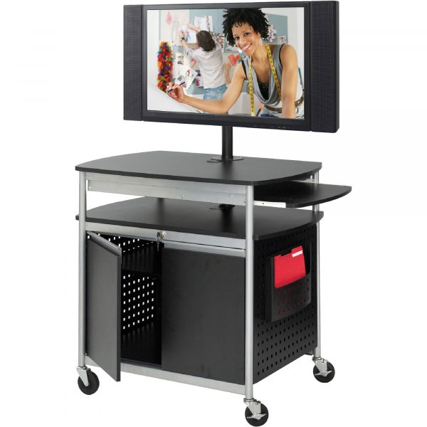 Safco Scoot Steel Flat-Panel Multimedia Cart with Locking Cabinet Black Model 8941BL