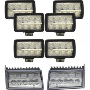 Tiger LED 8-Light Flood/Spot and Flood Tractor Light Kit 340 Watts (Combined) 6 Lights with 8 LEDs/2 Lights with 10 LEDs 29600 Total Combined Lumens Model CASEKIT9